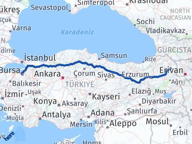 Kars Nilüfer Bursa Arası Kaç Km - Yol Haritası