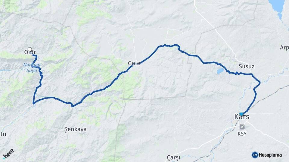 Kars Olur Erzurum Arası Kaç Km - Yol Haritası