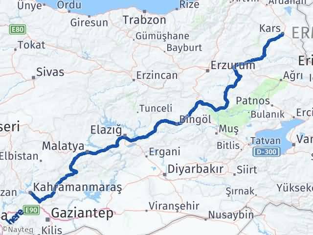 Kars Onikişubat Kahramanmaraş Arası Kaç Km - Yol Haritası