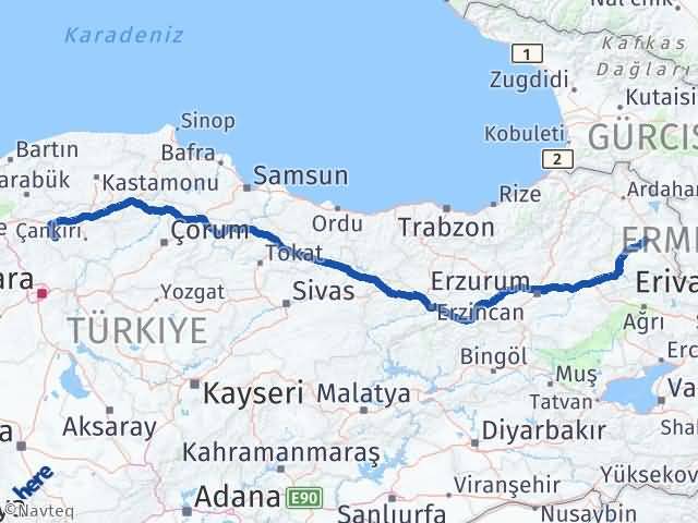 Kars Orta Çankırı Arası Kaç Km - Yol Haritası