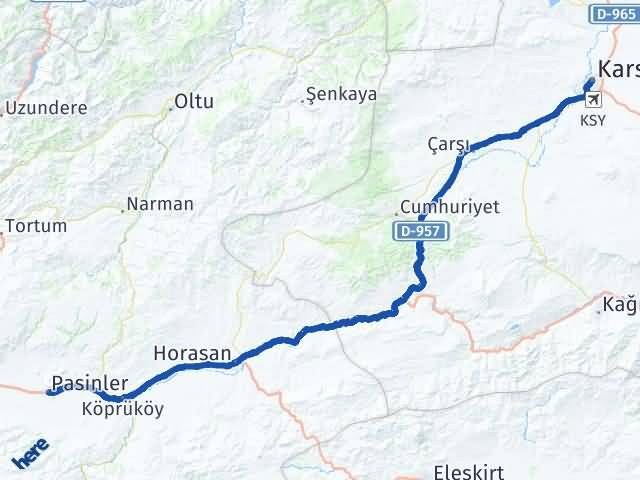 Kars Pasinler Erzurum Arası Kaç Km - Yol Haritası