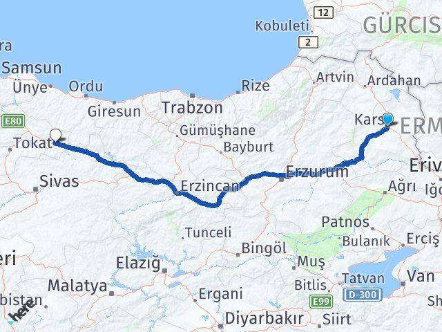 Kars Reşadiye Tokat Arası Kaç Km - Yol Haritası