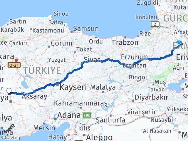 Kars Sarayönü Konya Arası Kaç Km - Yol Haritası