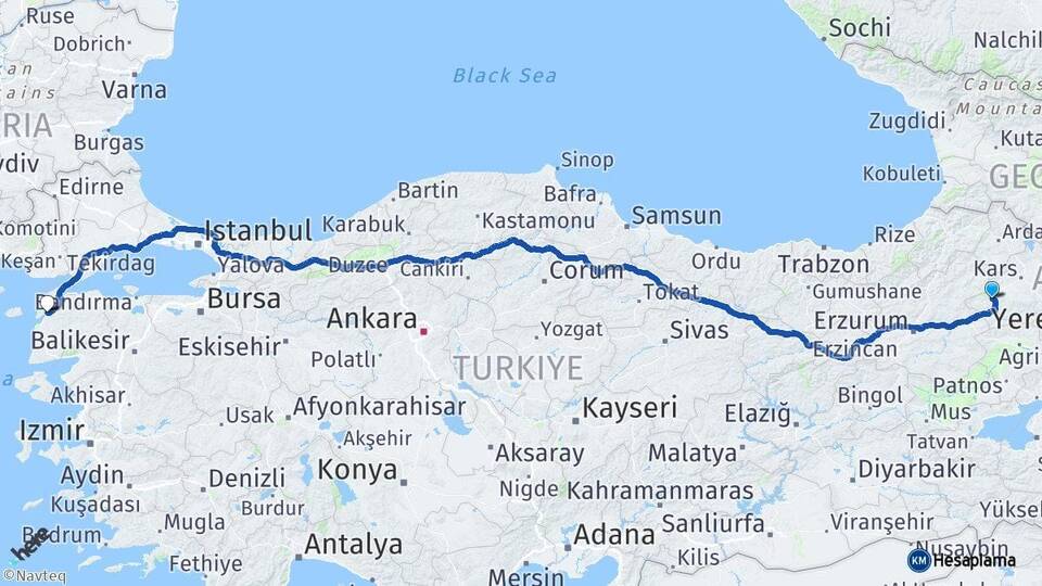 Kars Sarıkamış Çanakkale Arası Kaç Km - Yol Haritası