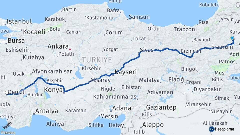 Kars Sarıkamış Denizli Arası Kaç Km - Yol Haritası