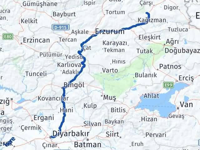 Kars Sarıkamış Diyarbakır Arası Kaç Km - Yol Haritası