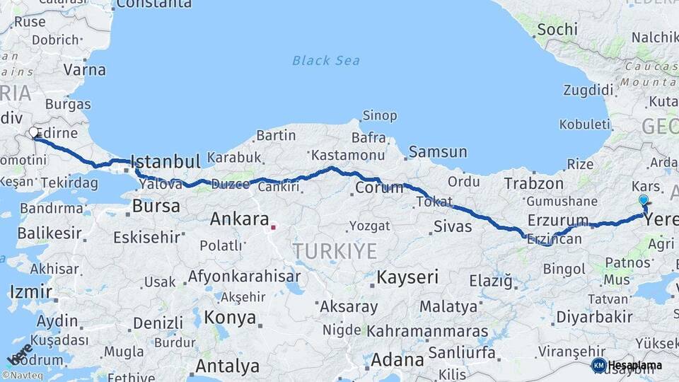 Kars Sarıkamış Edirne Arası Kaç Km - Yol Haritası