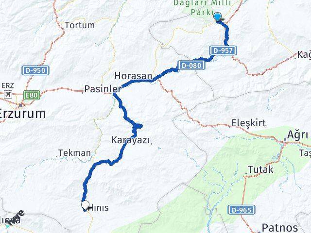 Kars Sarıkamış Hınıs Erzurum Arası Kaç Km - Yol Haritası