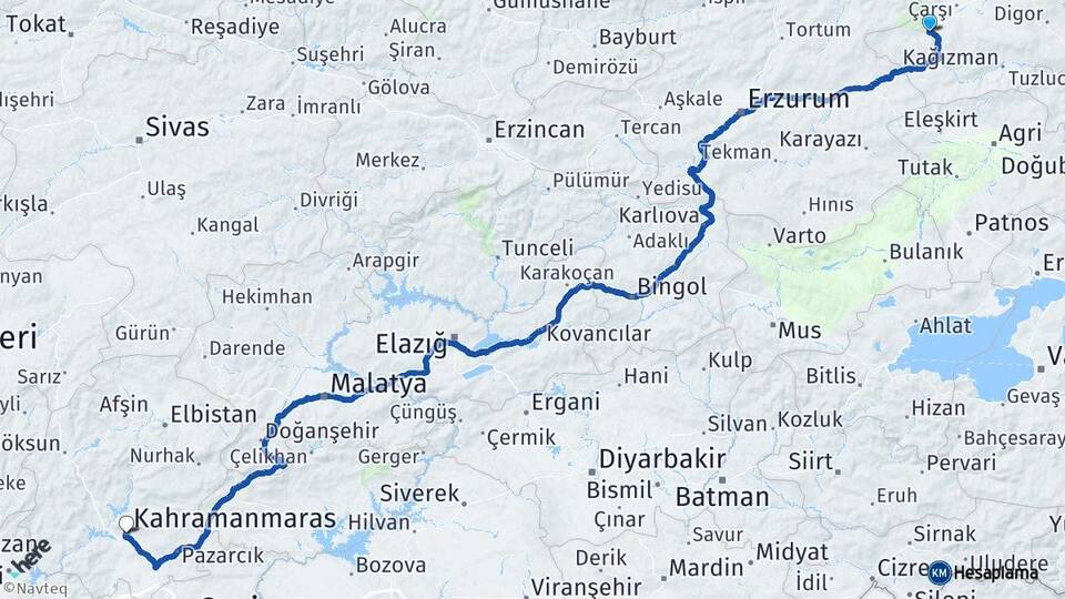 Kars Sarıkamış Kahramanmaraş Arası Kaç Km - Yol Haritası