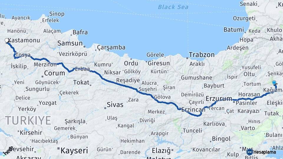 Kars Sarıkamış Kastamonu Arası Kaç Km - Yol Haritası
