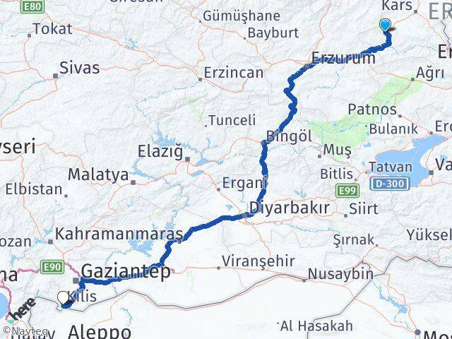 Kars Sarıkamış Kilis Arası Kaç Km - Yol Haritası