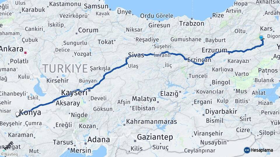 Kars Sarıkamış Konya Arası Kaç Km - Yol Haritası