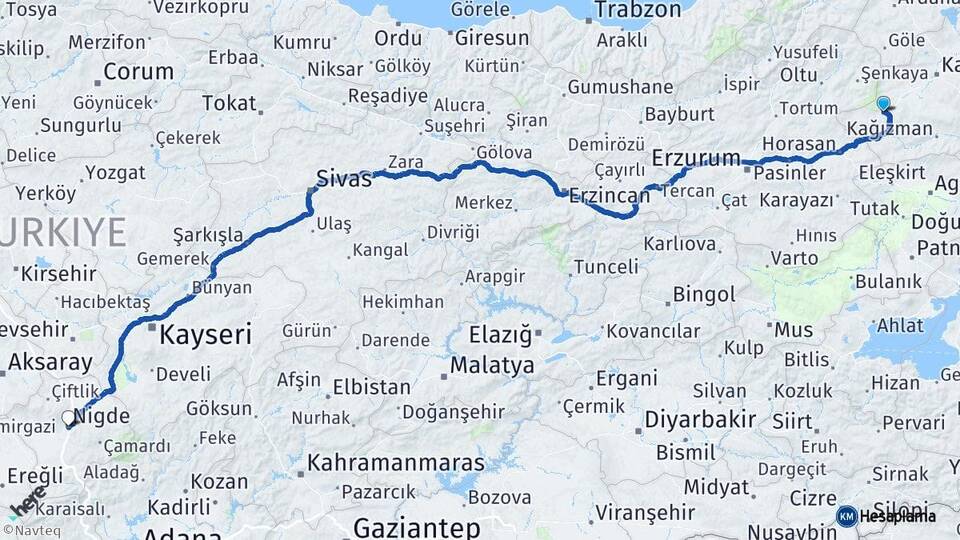 Kars Sarıkamış Niğde Arası Kaç Km - Yol Haritası