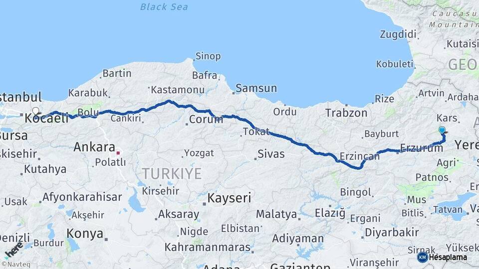 Kars Sarıkamış Sakarya Arası Kaç Km - Yol Haritası