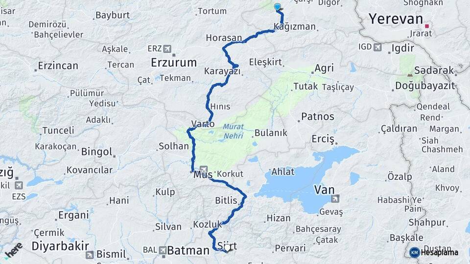 Kars Sarıkamış Siirt Arası Kaç Km - Yol Haritası