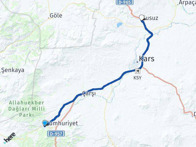 Kars Sarıkamış Susuz Arası Kaç Km - Yol Haritası