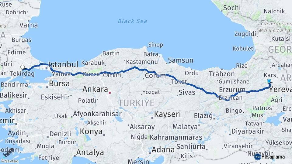 Kars Sarıkamış Tekirdağ Arası Kaç Km - Yol Haritası