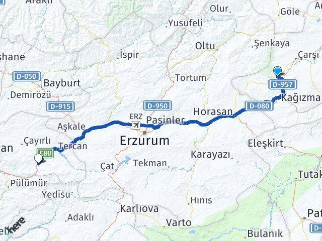 Kars Sarıkamış Tercan Erzincan Arası Kaç Km - Yol Haritası