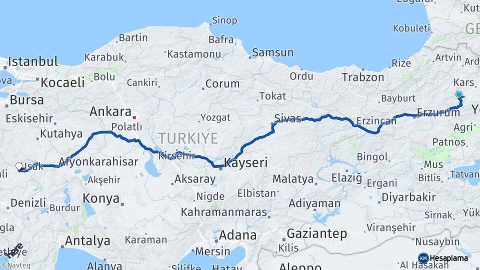 Kars Sarıkamış Uşak Arası Kaç Km - Yol Haritası
