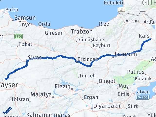 Kars Sarıoğlan Kayseri Arası Kaç Km - Yol Haritası