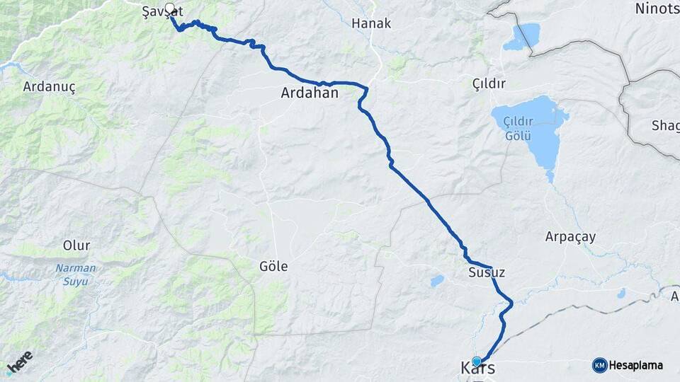 Kars Şavşat Artvin Arası Kaç Km - Yol Haritası