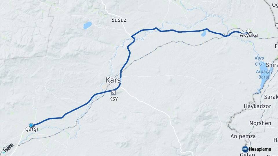 Kars Selim Akyaka Arası Kaç Km - Yol Haritası