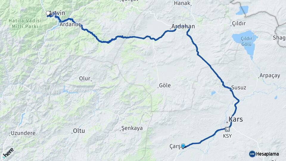 Kars Selim Artvin Arası Kaç Km - Yol Haritası