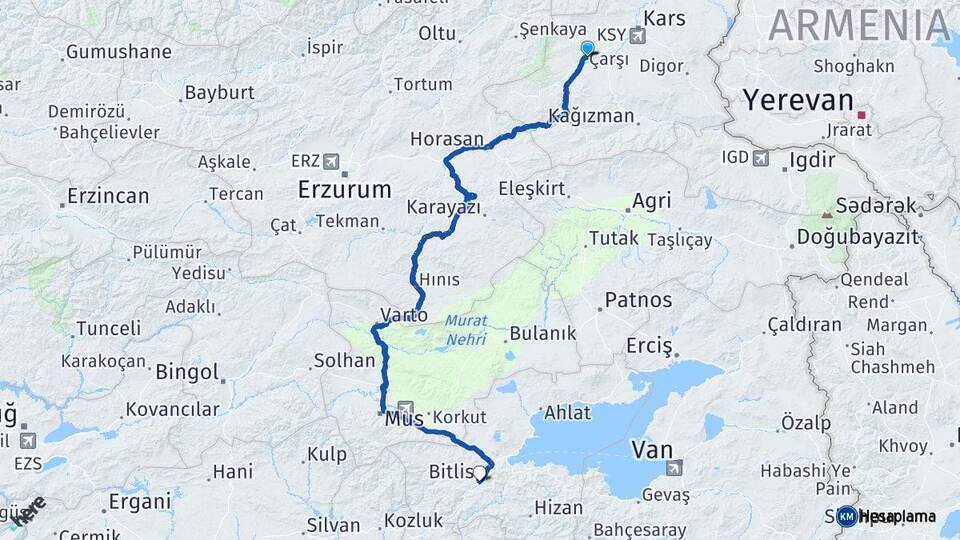 Kars Selim Bitlis Arası Kaç Km - Yol Haritası