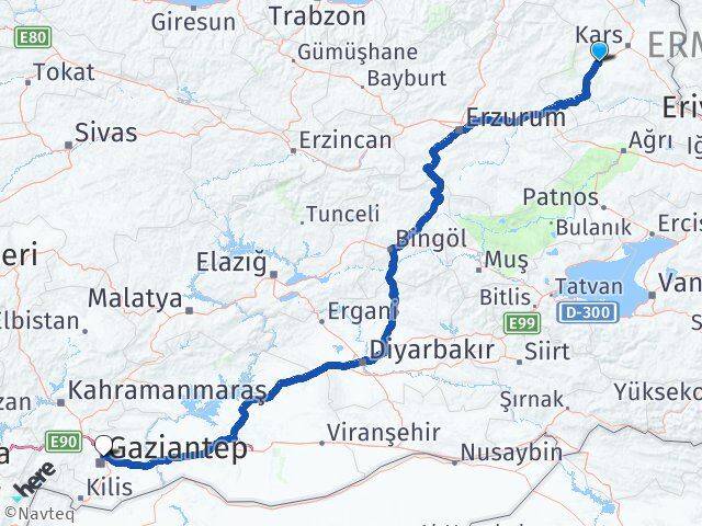 Kars Selim Gaziantep Arası Kaç Km - Yol Haritası