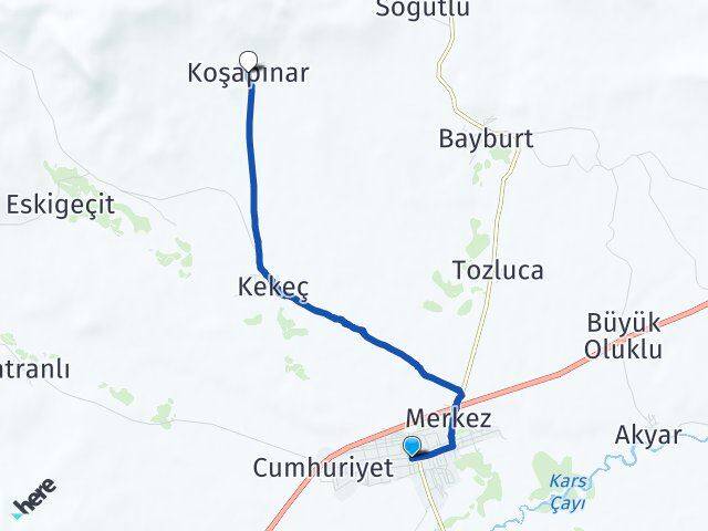 Kars Selim Koşapınar Selim Arası Kaç Km - Yol Haritası