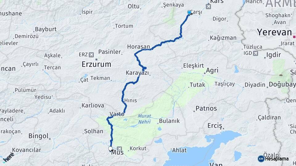 Kars Selim Muş Arası Kaç Km - Yol Haritası