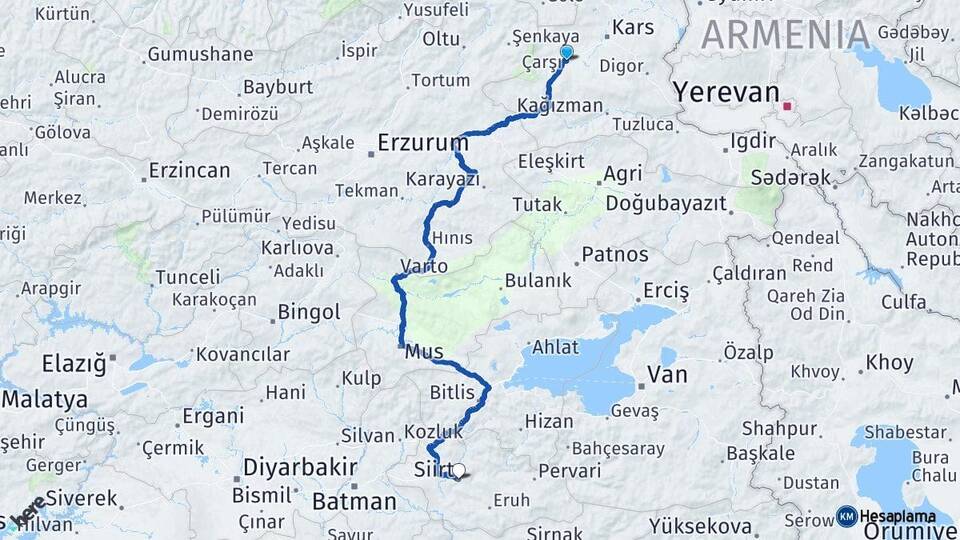 Kars Selim Siirt Arası Kaç Km - Yol Haritası