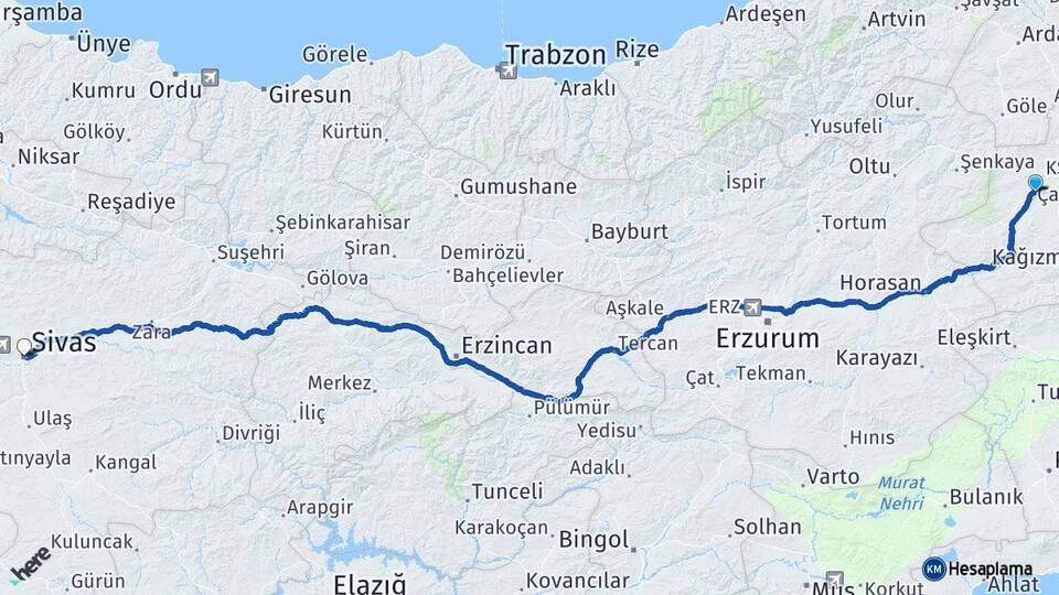 Kars Selim Sivas Arası Kaç Km - Yol Haritası