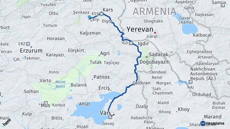 Kars Selim Van Arası Kaç Km - Yol Haritası