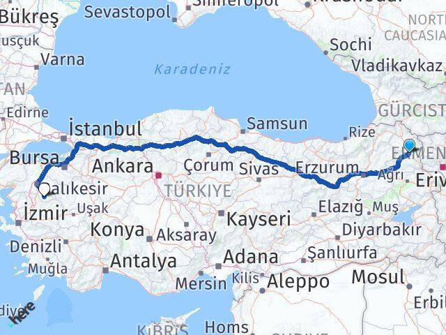 Kars Sındırgı Balıkesir Arası Kaç Km - Yol Haritası