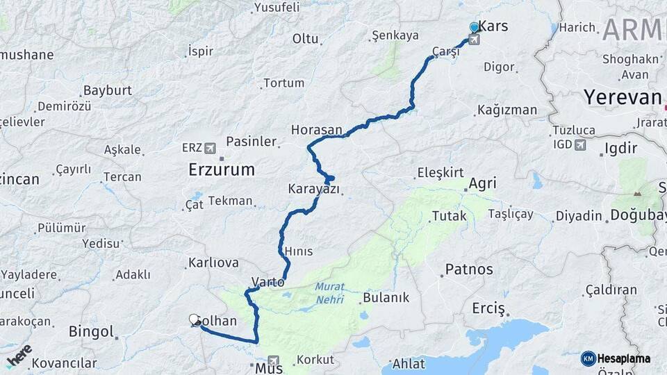 Kars Solhan Bingöl Arası Kaç Km - Yol Haritası