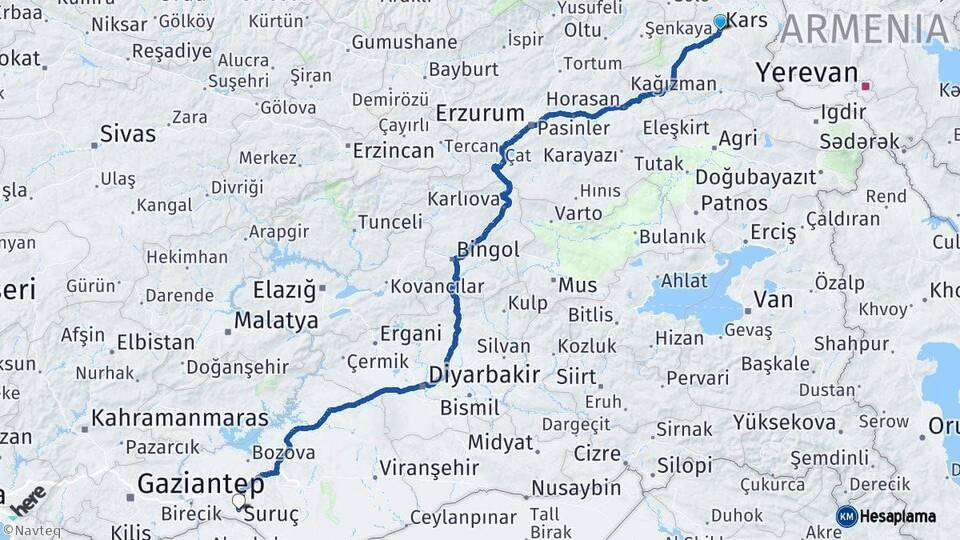 Kars Suruç Şanlıurfa Arası Kaç Km - Yol Haritası