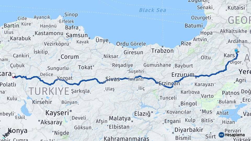 Kars Susuz Ankara Arası Kaç Km - Yol Haritası