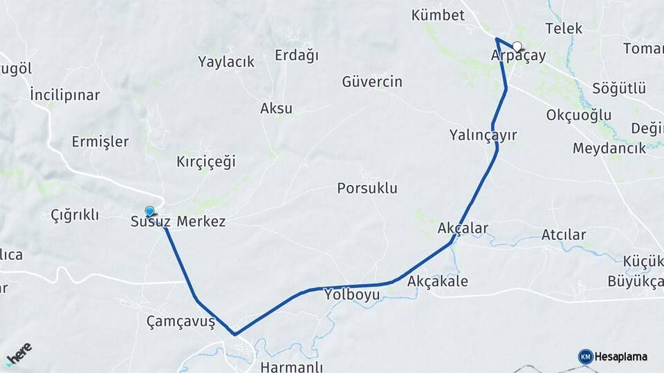 Kars Susuz Arpaçay Arası Kaç Km - Yol Haritası