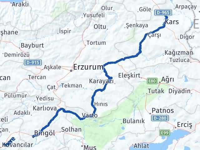 Kars Susuz Bingöl Arası Kaç Km - Yol Haritası