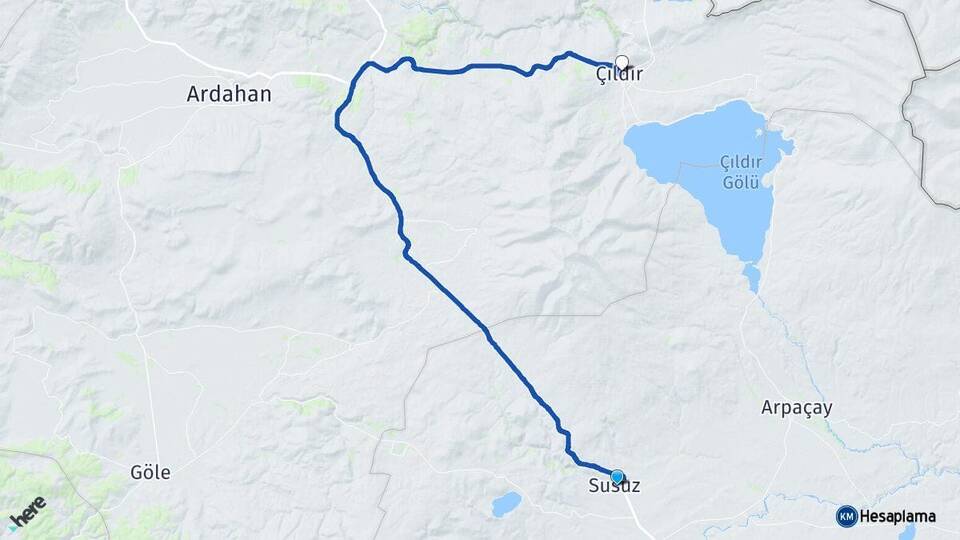 Kars Susuz Çıldır Ardahan Arası Kaç Km - Yol Haritası