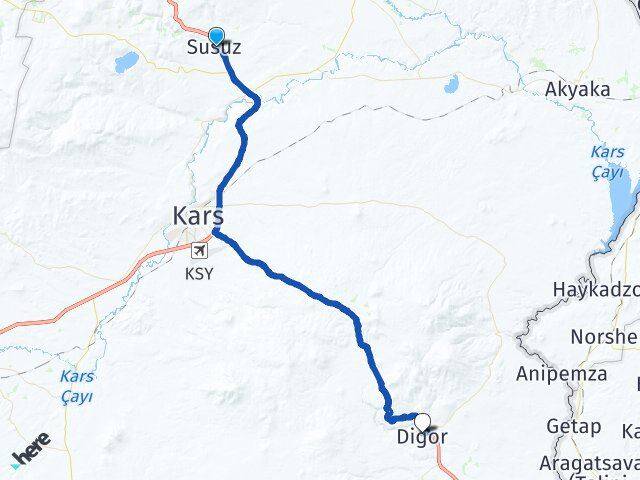 Kars Susuz Digor Arası Kaç Km - Yol Haritası