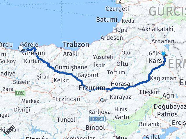 Kars Susuz Giresun Arası Kaç Km - Yol Haritası