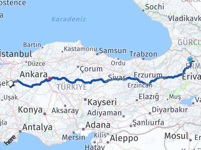 Kars Susuz Kütahya Arası Kaç Km - Yol Haritası