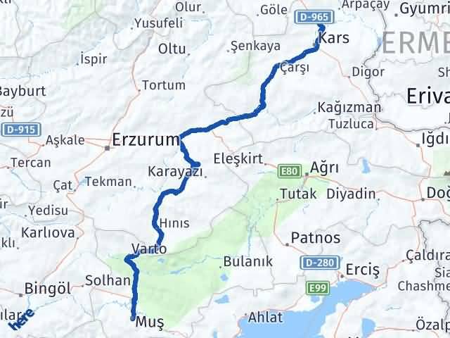Kars Susuz Muş Arası Kaç Km - Yol Haritası