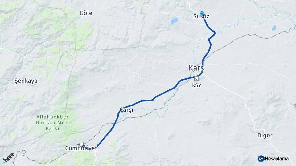 Kars Susuz Sarıkamış Arası Kaç Km - Yol Haritası