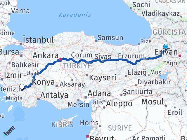 Kars Tavas Denizli Arası Kaç Km - Yol Haritası