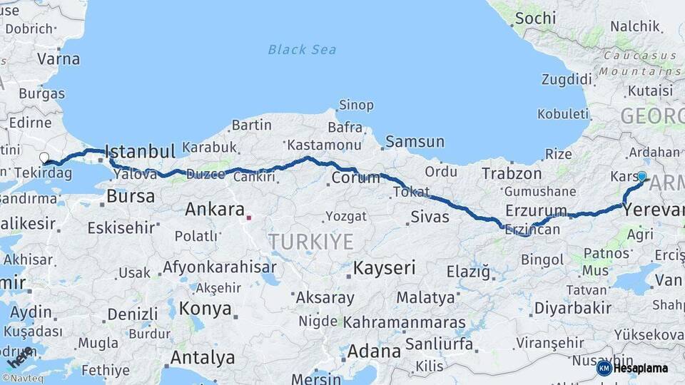 Kars Tekirdağ Arası Kaç Km - Yol Haritası