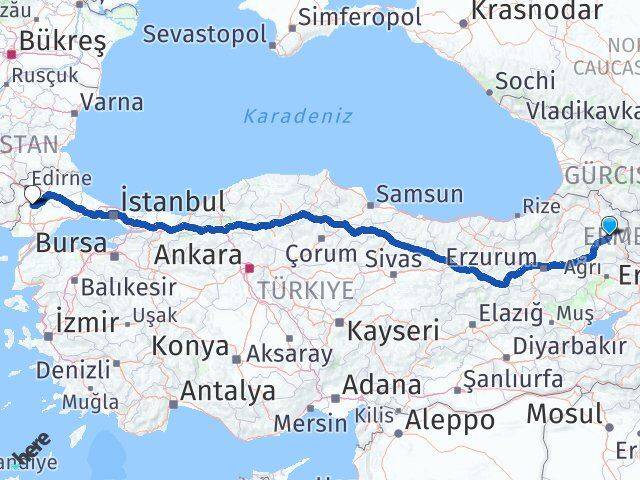 Kars Uzunköprü Edirne Arası Kaç Km - Yol Haritası