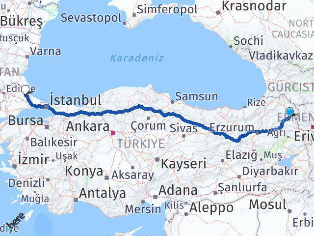 Kars Vize Kırklareli Arası Kaç Km - Yol Haritası